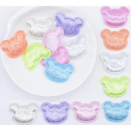 100Pcs 24*18mm Colorful Fabric Bear Head Applique Padded Patches for Wedding Festival Clothes Hat Headwear Hairpin DIY Decor P73