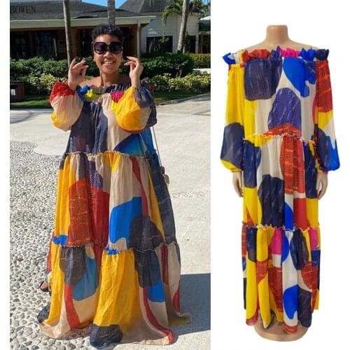 S-5XL Print African Dresses for Women Vetement Femme 2021 Summer Dashiki Long Maxi Dress African Clothes Africa Fashion for lady