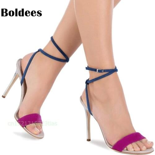 Fashion Women Gladiator Platform Sandals Summer High Heels Sandals 12cm Sexy Mixed Color Ankle Strap Sandals Pumps Shoes