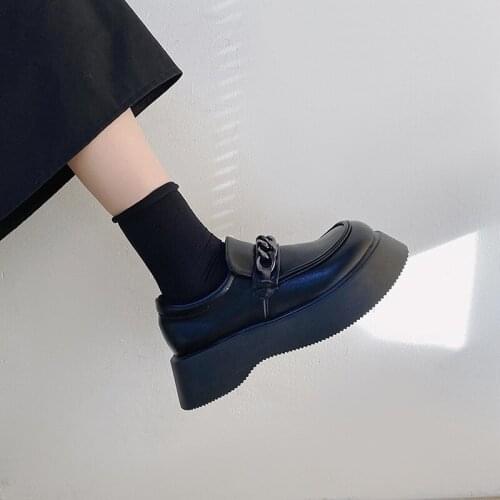 Thick-soled Leather Shoes Women pumps 2021 Spring and Autumn New Metal Chain College Sponge Cake Mary Jane Shoes