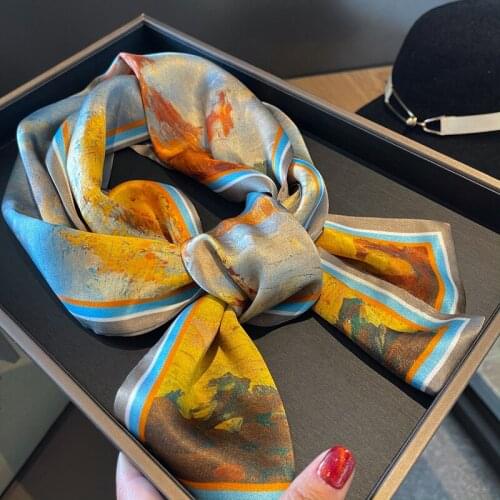 2021 spring Korean version of all-match women scarf silk hand-feel double-sided printing scarf thin section scarf 15x150cm