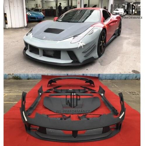 High quality FRP / Carbon fiber Car body kit Front rear bumper Side skirts Engine hood For Ferrari 458 Car styling