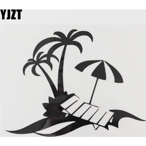 YJZT 14.7CM×11.1CM Beach Chair Car Sticker Coconut Tree Vinyl Decal Black/Silver 13E-0062