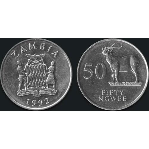 Zambia 50 Egwee 1992 100% Real Original Coins Genuine Issuing Collection Coins Unc