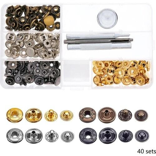 40 Sets/Pack Leather Craft Snap Fasteners Snaps Button Press Studs Rivets for clothing craft with 633# Fixing Tools