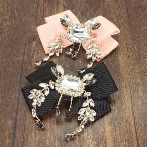 FirstStar Sparkly Pink Black Bow Royal White Crystal Luxury Hair Barrette Rhinestone Stone Hair Clip Hairpin For Women Jewelry