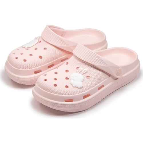 Women Clogs Jelly Sandals Home Non-slip Summer Hole Shoes Female Flat Slippers Plastic Female Girls Waterproof EVA Garden Shoes