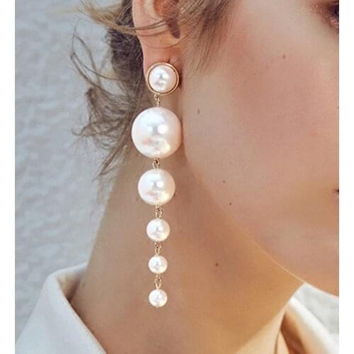 1 Pair Fashion Simulated Pearl Chain Earrings for Women Trendy Party Wedding Tassel Long Earrrings Jewelry Gifts