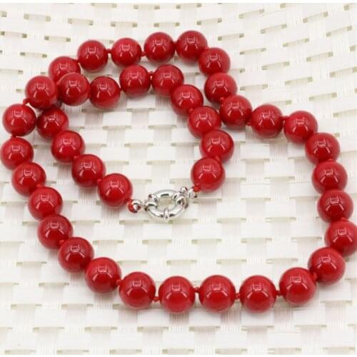 10mm artificial coral red stone beads necklace for women fashion statement chain choker clavicle diy jewelry 18inch B3212