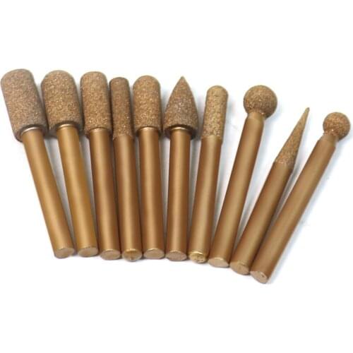 10PCS/set 100 Grit Brazed Diamond Grinding Head 6mm Sharpening Polishing For Stone Carving Jade Carving Grinding Tool