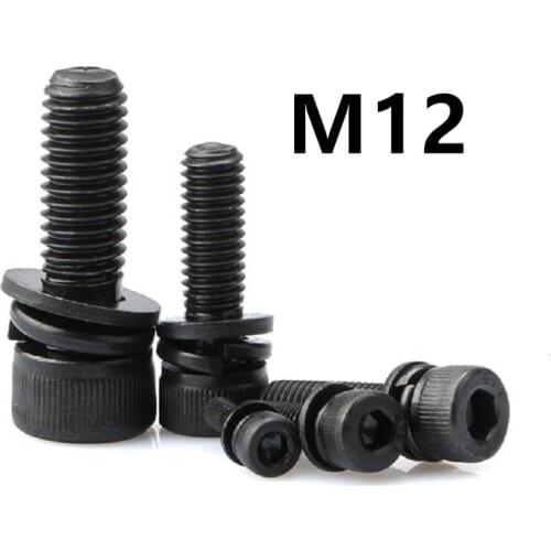 10PCS M12x30/35/40mm DIN912 GB70.1 12.9 Grade High Strength Blackening Combined Hexagon Triple Bolt Cup Head Screw