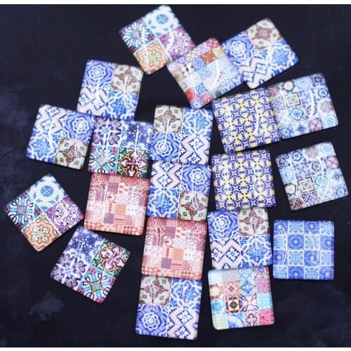 10PCS Mixed Flower Pattern Square 25x25mm Glass Cameos Cabochons DIY Embellishment Scrapbook Handbag Handmade Crafts Accessories