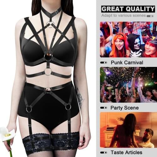 2 Piece Bdsm Harness Set Garter Belts Women Chest Straps Bra Garter Belts Waist To Leg Body Bondage Cage Fetish Sexy Underwear
