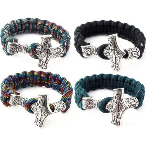 20Pcs wholesale Norse Viking Bracelet Thor Hammer Mjolnir Amulet Rune Knot Scandinavian Rope Chain Bangles For Men Jewelry