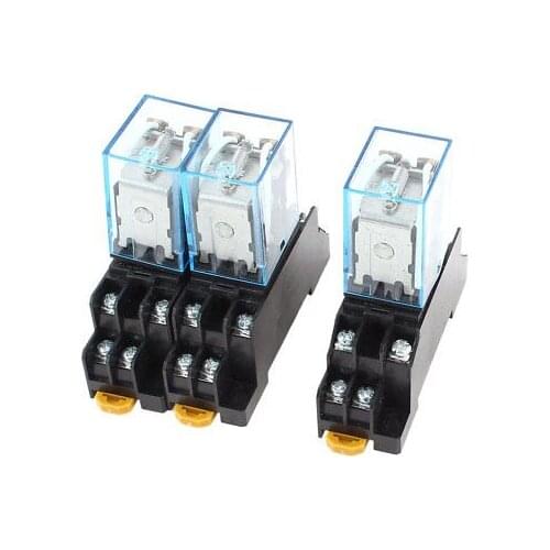 3 x DC 12V 5A Coil 8Pin DPDT 35mm DIN Rail Electromagnetic Power Relay + Socket