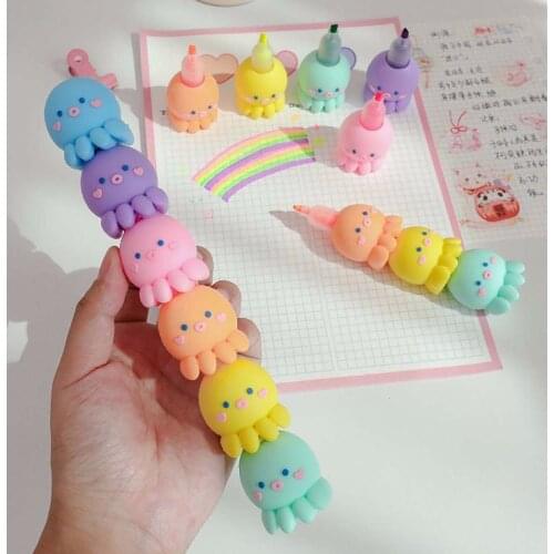 5 Colors Creative Octopus Shaped Highlighter Cute Student Stationery Highlight Mark Pen School Office Supplies