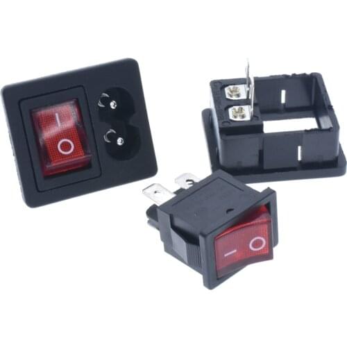 AC 2.5A 250V IEC 320 C8 Power Cord Inlet Socket receptacle With ON-OFF Red Light Rocker Switch for Computer Amplifier AC-5