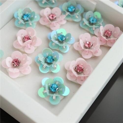 AHYONNIEX 10pcs/lot Mini sequins flowers patches beads patches sew on beading applique clothes DIY earrings shoes bags patches