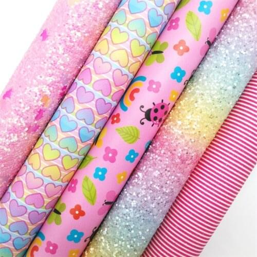 Twinkling Twinkling Unicorn Pastel Chunky Glitter Leather Rainbow Heart Synthetic Fabric Felt Backing Fabric Vinyl 21X29CM KM558
