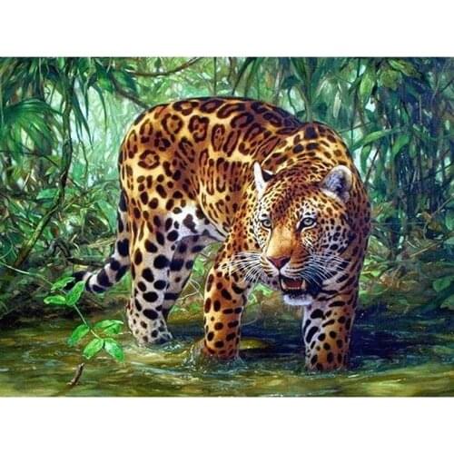 Home Decor DIY 5D Diamond Embroidery "Leopard in the water" Cross Stitch Set Abstract Oil Painting Resin Hobby Craft