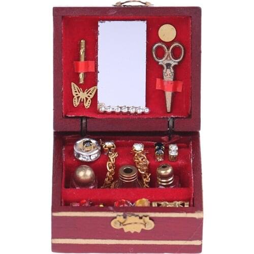 1:12 Scale Exquisite Wooden Mini Vintage Jewelry Box Miniature Furniture Toys Kids Gifts Toy House Accessories For Dollhouse