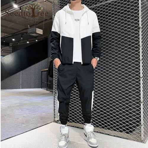 Mens and Womens Casual Suit Fashion Hooded Jacket Mens Overalls Suit Mens Sets Couple Outfit