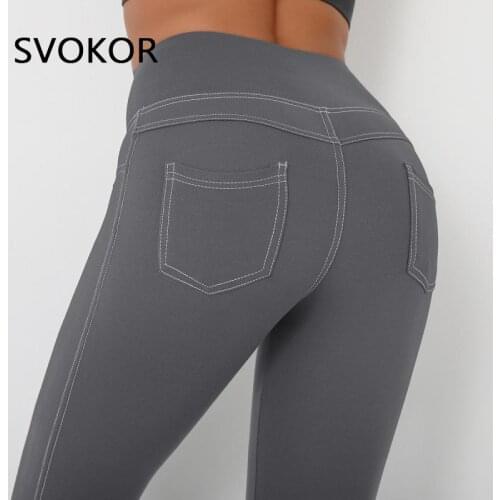 SVOKOR Leggings Women Sexy Pockets Leggins Gym Black High Waist Sport Elastic Jeggings Slim Tights Legging Femme Workout