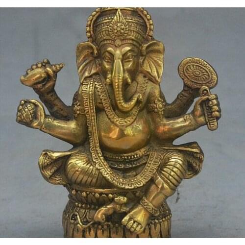 Copper Statue 4" Old Tibet Buddhism Bronze Ganapati Ganesh Lord Ganesha Elephant Buddha Statue