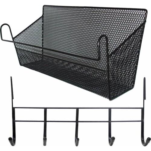 Metal Multi Function Hanging Storage Rack Basket Hooks Book Phone Holder Dorm Bedside Organizer Set