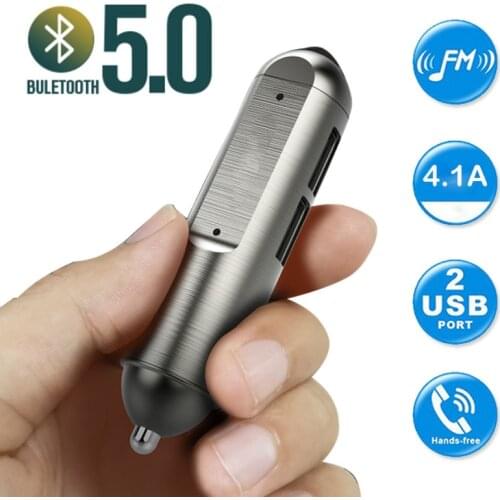 2021 Alloy Bluetooth 5.0 FM Transmitter Handsfree Call Modulator Adapter 4.1A Dual USB Charger Support U Disk Music Play