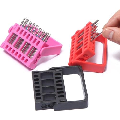 3 Colors 16 Holes Nail Art Drill Bits Empty Storage Box Holder Stand Display Container Manicure Accessories Acrylic Cover Tools