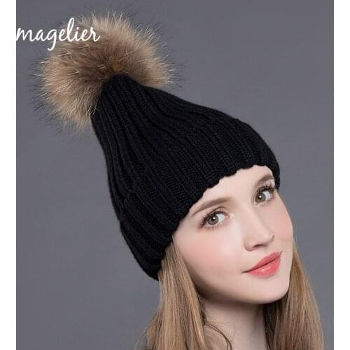 Natural Hagen Women's Hats With Pompoms