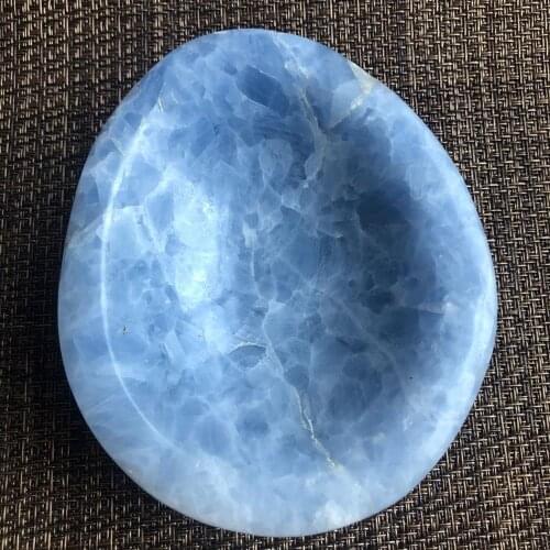 Natural Baby Blue Celestite Quartz Crystal Oval Bowl Blue Calcite Quartz Crystals Tobacco jar Teaware Creative Novelty