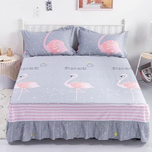 ( New product) Cotton Printed Bed Skirt Pillowcase Korean Lotus Leaf Lace Anti-Skid Bed Cover Sheet Protective Cover Home Decor