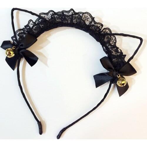 Cute Mesh Lace Dot Cat Ear Hairbands Simple Solid Ribbon Bow Fox Ears Hair Bands For Women Headwear Girls Accessory With Bells
