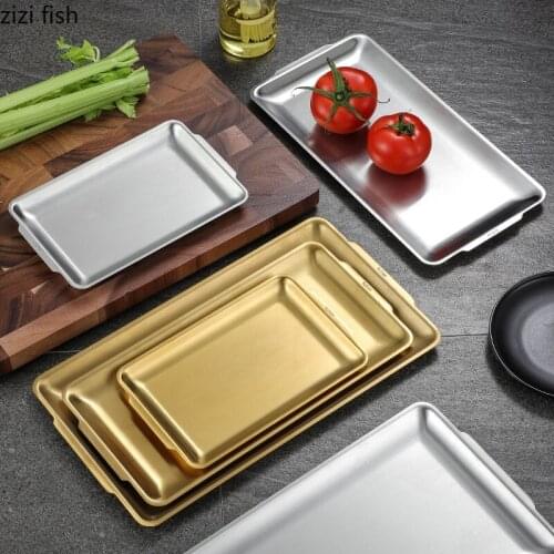 Stainless Steel Trays Decorative Metal Serving Tray Restaurant Table Dinner Plates Cake Dessert Tray Barbecue Food Storage Plate