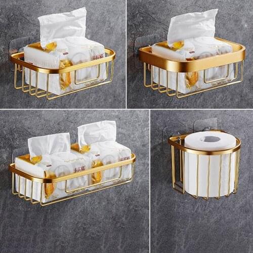 Punch-Free Toilet Bathroom Shelf Golden Aluminum Alloy Toilet Paper Wall Hanging Modern Minimalist Bathroom Kitchen Accessories