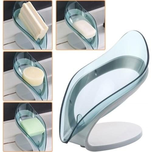 Self Draining Soap Box No Punching Leaf Shape Dish Tray Decorative Soap Holder for Bathroom Kitchen