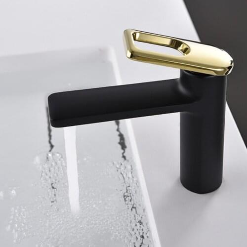 Bathroom Basin Faucet Solid Brass Sink Mixer Hot & Cold Single Handle Deck Mounted Black Gold/Chrome/Gun Grey Free Shipping
