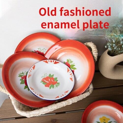 Manufacturers Directly For The Old Retro Round Dish Plate Hot Pot Plate Barbecue Plate Custom Logo Nostalgic Enamel Plate