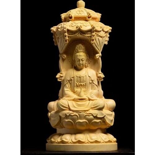 CCZHIDAO-estatua de Buda de tres caras para tallar, estatua de madera sólida de 15CM con tres caras de Amitabha, Guanyin, Bodhis
