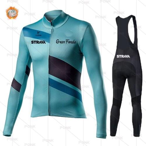 STRAVA men Jersey suit Warm 2021 Winter thermal fleece Cycling Clothes Outdoor riding bike MTB clothing Bib Pants set