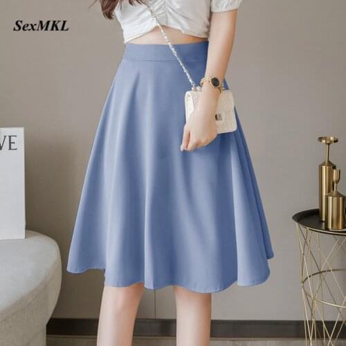 Summer A Line Skirts Womens 2020 Fashion Casual High Waist Skirt Elegant Korean Women Clothes Knee Length Black Office Skirt