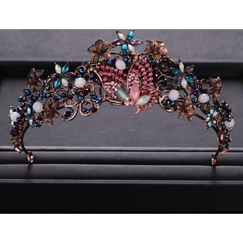 Vintage Multicolor Crystal Flower Queen Crown Wedding tiara Bridal Headpiece Women Hair Jewelry Bridal Wedding Hair Accessories