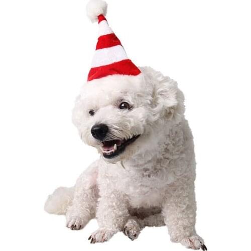 1pc Fluffy Red White Stripe Christmas Cap Pet Cat Dog Totoro Puppy Pet Hat with Elastic Band Christmas Party Decoration