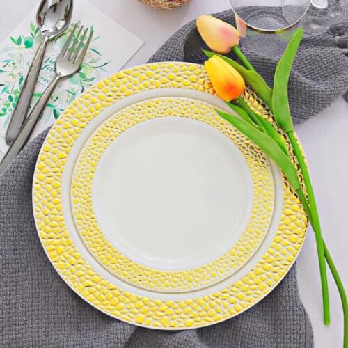 10 Environmentally Friendly Disposable Food Grade Material Golden Edge Western Dining Table Wedding Party Dinner PlateS