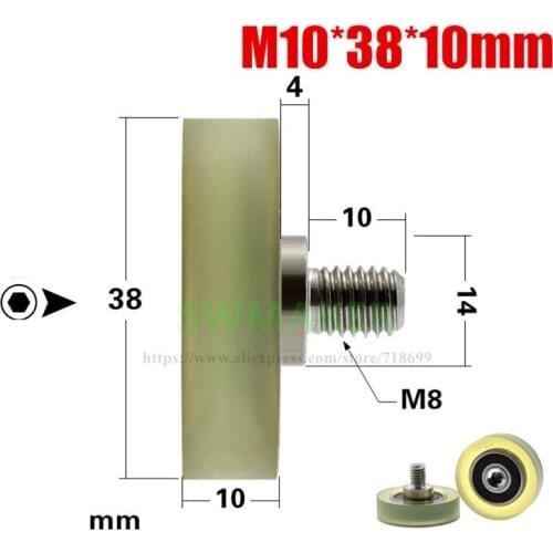 10pcs 10*38*10mm M10*38*10mm 6000RS coating, bearing pulley, polyurethane PU soft glue, mute roller plane wheel