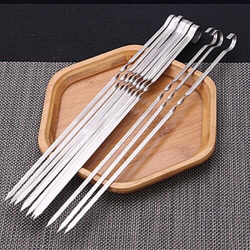10PCS Stainless Steel Barbecue Needle BBQ Barbecue Flat Skewers BBQ Needle Anti-skid Handle Barbecue Sign Durable Kitchen Gadget