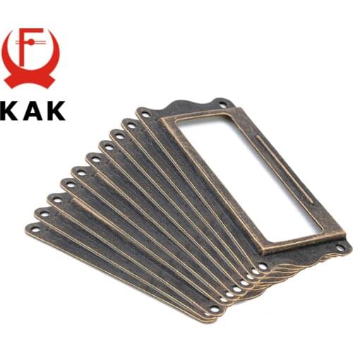 10pcs NED Antique Brass Handle 64*32mm Label Pull Frame Name Card Holder Cabinet Drawer Box Case Knobs For Furniture Hardware