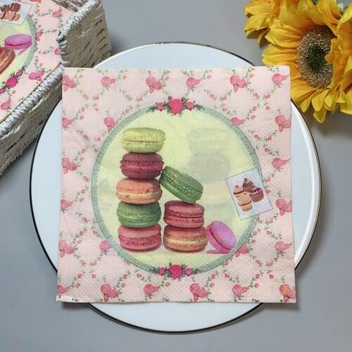 20Pcs/Pack Cute Macaron Cupcake Table Decoupage Paper Napkins Dessert Napkin Paper Tissues for Kids Birthday Party Decor